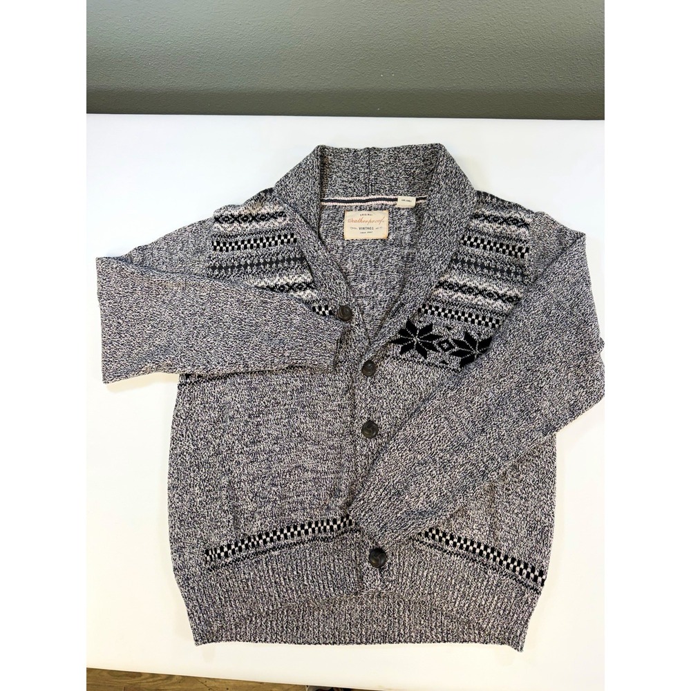 Weatherproof Vintage Mens Fair Isle Shawl Collar Cotton Cardigan Gray M F75932ME